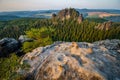 Sandstone towers at sunrise, Saxon Switzerland national park, Bad Schandau, Germany, Europe