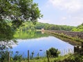 Across the width of Linacre Reservoir to the woodlands Royalty Free Stock Photo