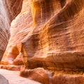 Sandstone walls of Al Siq passage to Petra town