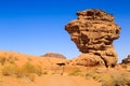 Sandstone yellow colored pillar rock in the Wadi rum desert in J Royalty Free Stock Photo