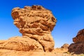 Sandstone yellow colored pillar rock in the Wadi rum desert in J Royalty Free Stock Photo