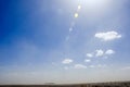 Sandstorm in the Sahara desert, Morocco. Silhouette of dromedaries of the Bedouin population. Merzouga desert