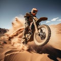Sandstorm stunts Extreme motocross rider showcases daring jumps in desert