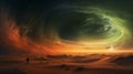 Sandstorm Under The Aurora - A High Detailed Image Of An Alien Desert In A Stormy Sky Royalty Free Stock Photo