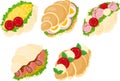 The various icons of side dish breadThe various icons of delicious and cute side dish bread with egg and tomato and ham and cheese
