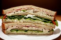 Sandwich. Appetizing multi-layered sandwich with variety of fillings. Generative AI.