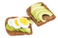 Sandwich with avocado and boiled egg isolated on white Royalty Free Stock Photo