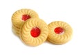 Sandwich biscuits with strawberry on white background Royalty Free Stock Photo