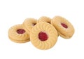 Sandwich biscuits with strawberry on white background Royalty Free Stock Photo