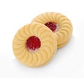 Sandwich biscuits with strawberry on white background Royalty Free Stock Photo