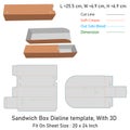 Sandwich Box Dieline template, and 3D, vector file Royalty Free Stock Photo