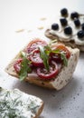 Sandwich Bread with cherry tomatoes and rucola