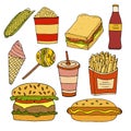 Sandwich,burger, hamburger,heeseburger,hotdog, ice cream, fries Royalty Free Stock Photo