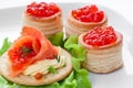 Sandwich and canapes with caviar and fish