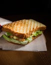 Sandwich with chiken and cheese in cafe
