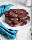 Sandwich chocolate or cacao cookies Royalty Free Stock Photo