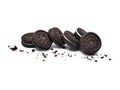 Sandwich chocolate cookies with a sweet cream with crumbs isolated on white background Royalty Free Stock Photo