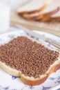 Sandwich with chocolate sprinkles or `hagelslag`, Dutch traditional food