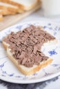 Sandwich with chocolate sprinkles or `vlokken`, Dutch traditional food