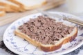 Sandwich with chocolate sprinkles or `vlokken`, Dutch traditional food