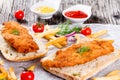 Sandwich with ciabatta and Bread Crumb Coated fried pork chop Royalty Free Stock Photo