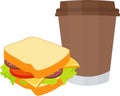 Sandwich and Coffee Raster illustration isolated on white background. Breakfast and Lunch Royalty Free Stock Photo