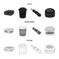 Sandwich, coffee, shish kebab, burger.Fast food set collection icons in black,monochrome,outline style vector symbol