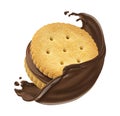 Sandwich cookie and chocolate splash isolated on white background Royalty Free Stock Photo