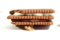 Sandwich cookies, chocolate and vanilla cream filled biscuits isolated on white background Royalty Free Stock Photo