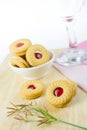 Sandwich cookies with cream and strawberry flavoured jam on whit Royalty Free Stock Photo