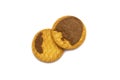 Sandwich cookies filled with coffee cream flavored. Inside of crunchy biscuits delicious sweet meal and useful cookie isolated