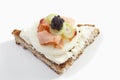 Sandwich with cream cheese, ham and caviar, close-up Royalty Free Stock Photo