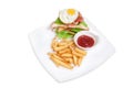 Sandwich with egg, fries and sauce Royalty Free Stock Photo