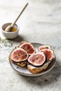 Sandwich with figs, thyme on textured background