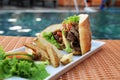 Sandwich food at swimming pool outdoor Royalty Free Stock Photo