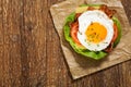 Sandwich with a fried egg, bacon, cheese and vegetables Royalty Free Stock Photo