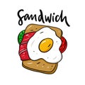 Sandwich with Fried egg. Hand drawn vector illustration. Isolated on white background Royalty Free Stock Photo