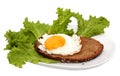 Sandwich with a fried egg on a white plate Royalty Free Stock Photo