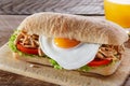 Sandwich with grilled meat egg tomato salad ciabatta Royalty Free Stock Photo