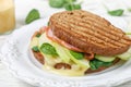 Sandwich with ham, brie cheese or Camembert, spinach, Apple and mustard Royalty Free Stock Photo