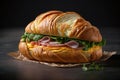 Sandwich with ham and cheese on croissant bun. Tasty croissant sandwich. AI generated Royalty Free Stock Photo