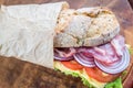 Sandwich with ham, cheese and fresh vegetables Royalty Free Stock Photo