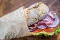 Sandwich with ham, cheese and fresh vegetables Royalty Free Stock Photo