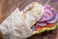 Sandwich with ham, cheese and fresh vegetables Royalty Free Stock Photo