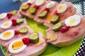 Sandwich with ham, egg, cucumber and pepper Royalty Free Stock Photo