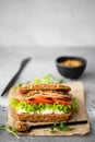 sandwich with ham, lettuce, tomato and mustard Royalty Free Stock Photo