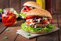 Sandwich hamburger with juicy burgers, cheese Royalty Free Stock Photo