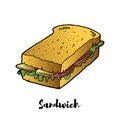 Sandwich hand drawing sketch. Great for restaurant menu or banner Royalty Free Stock Photo