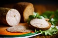 A sandwich with homemade sausage and rye bread Royalty Free Stock Photo