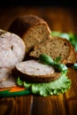 A sandwich with homemade sausage and rye bread Royalty Free Stock Photo